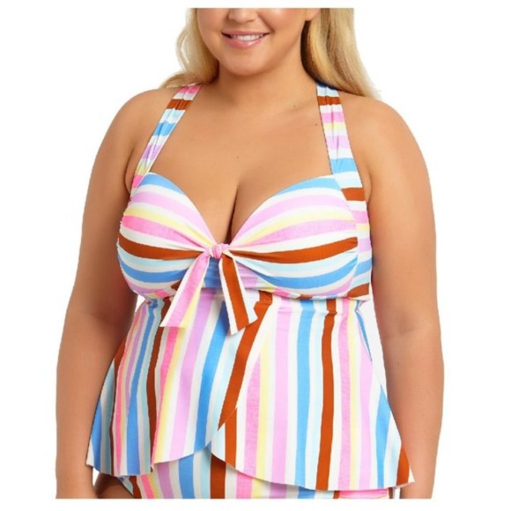 California Waves Trendy Striped Tankini Top
